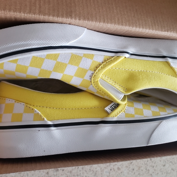 Vans Slip-On Yellow & White Cherboard Skate Shoes - Picture 4 of 5